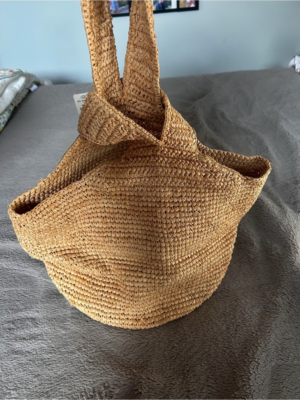 Woven Straw Tote Bag in Tan
